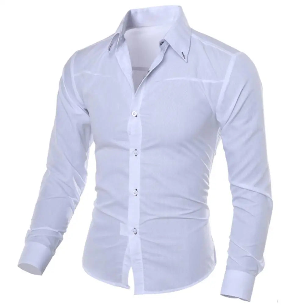 Herren Luxus Casual Social Hemd – Mit Revers, Langarm, Slim Fit, Einfarbig, Business Hemd für Herren