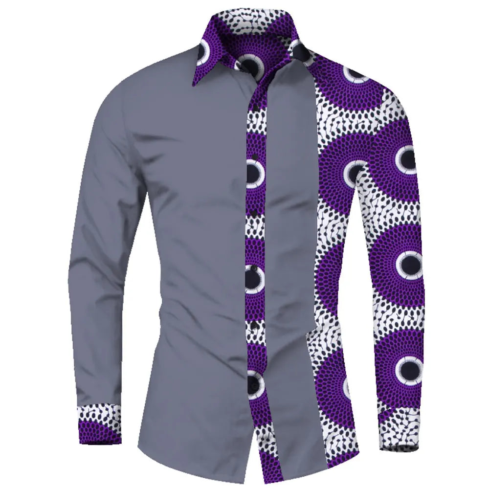 Afrikanische Herrenhemden – Elegantes Smart-Casual-Hemd mit traditionellem Patchwork-Design. Stilvoll und bequem aus hochwertiger Baumwolle gefertigt. Perfekt für Business, besondere Anlässe oder Freizeit.