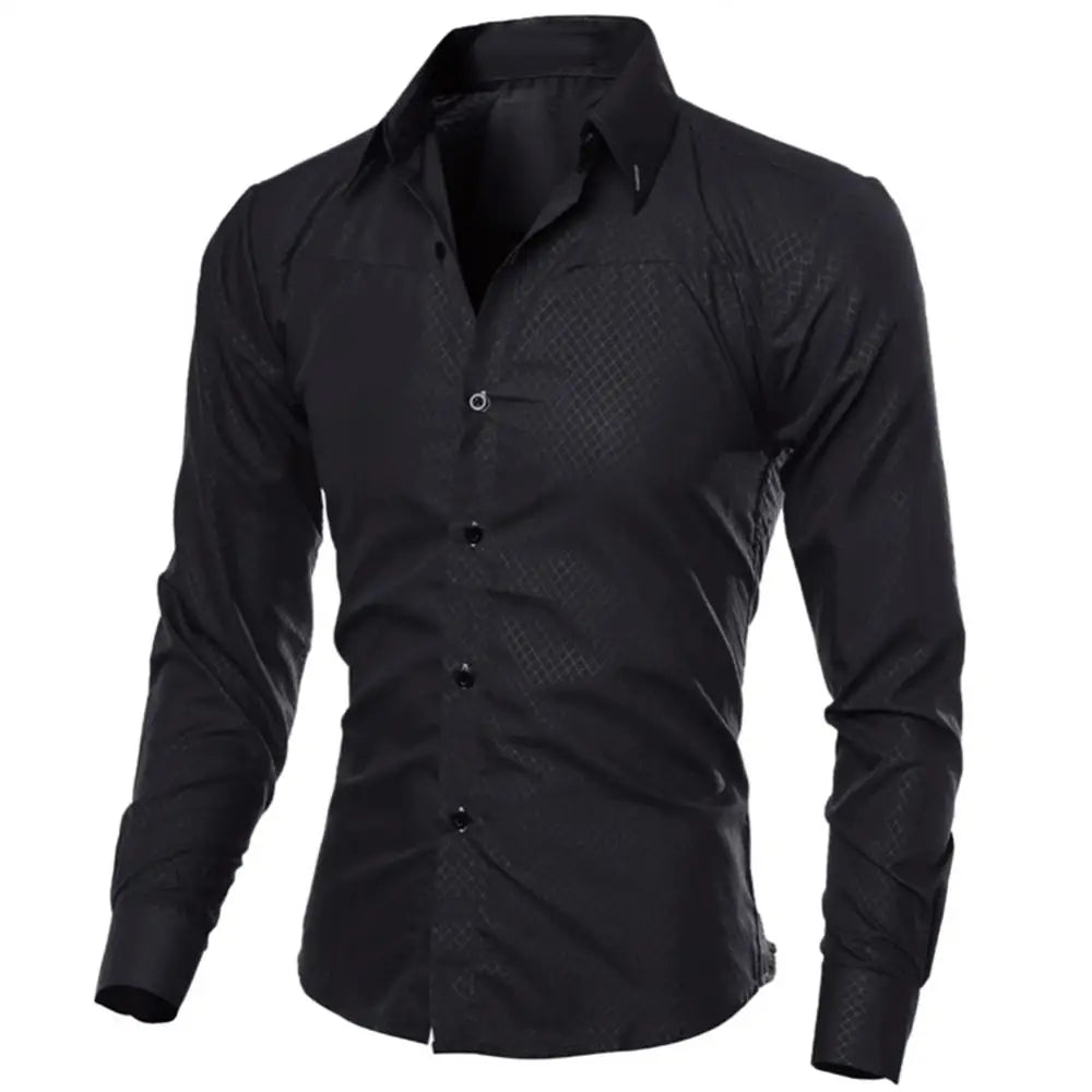 Herren Luxus Casual Social Hemd – Mit Revers, Langarm, Slim Fit, Einfarbig, Business Hemd für Herren