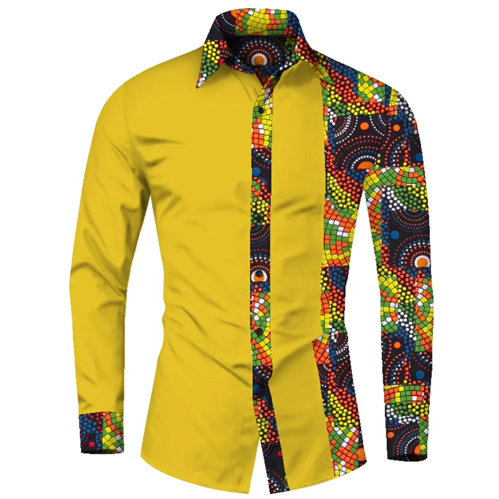 Afrikanische Herrenhemden – Elegantes Smart-Casual-Hemd mit traditionellem Patchwork-Design. Stilvoll und bequem aus hochwertiger Baumwolle gefertigt. Perfekt für Business, besondere Anlässe oder Freizeit.