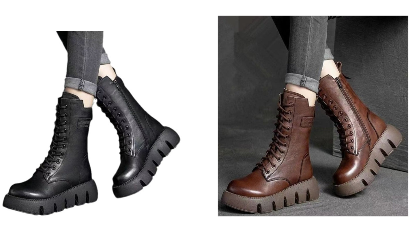 Retro Damenstiefel – Schnürstiefel mit Schnalle im Britischen Stil für Herbst und Winter