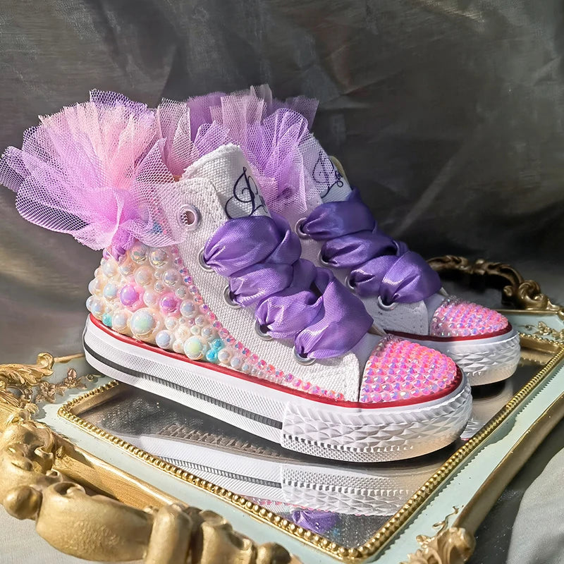 Symphony Girl Mesh-Blumen – Handgemachte Bling-Sneaker für besondere Anlässe