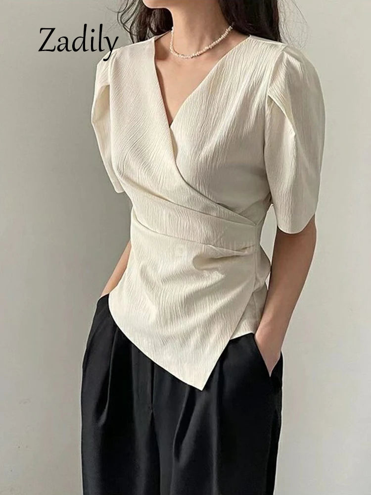 Elegante Sommerbluse für Damen – Asymmetrischer Schnitt im Koreanischen Stil