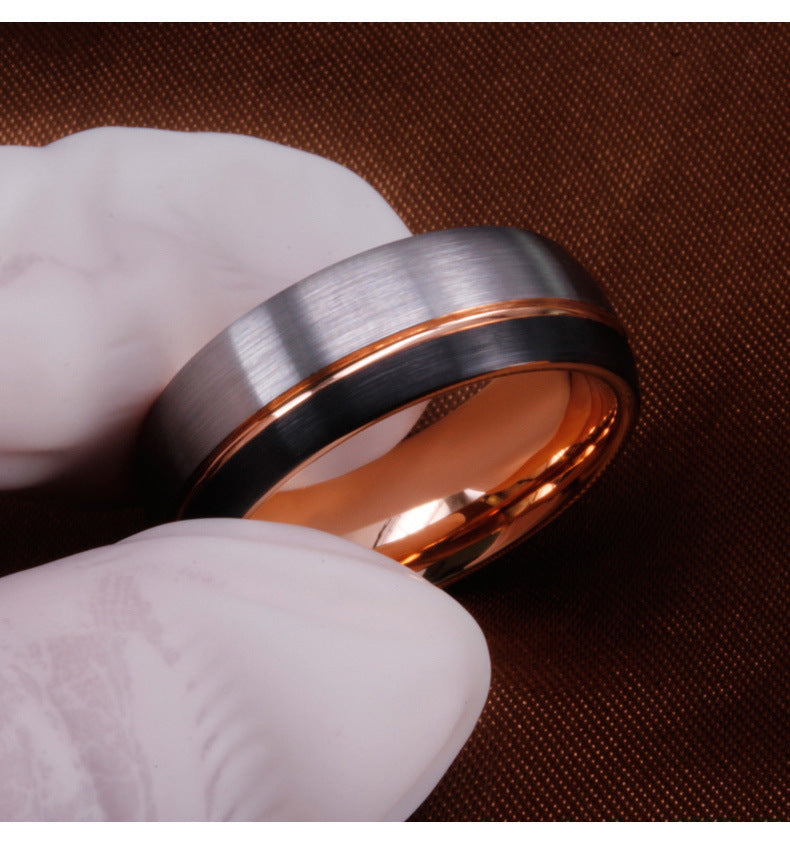 Anillo de oro de tungsteno para hombre: diseño ancho con efecto de oro rosa