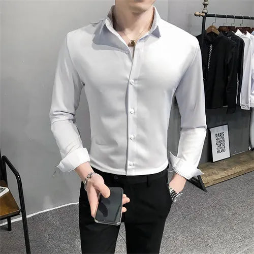 Helles Rotes Langarmhemd Herrenmode Slim Fit Hemden Weiße, Blaue, Graue Herren Tops Schwarzes, Lilanes, Grünes Kleid Camisa Männlich Chemise