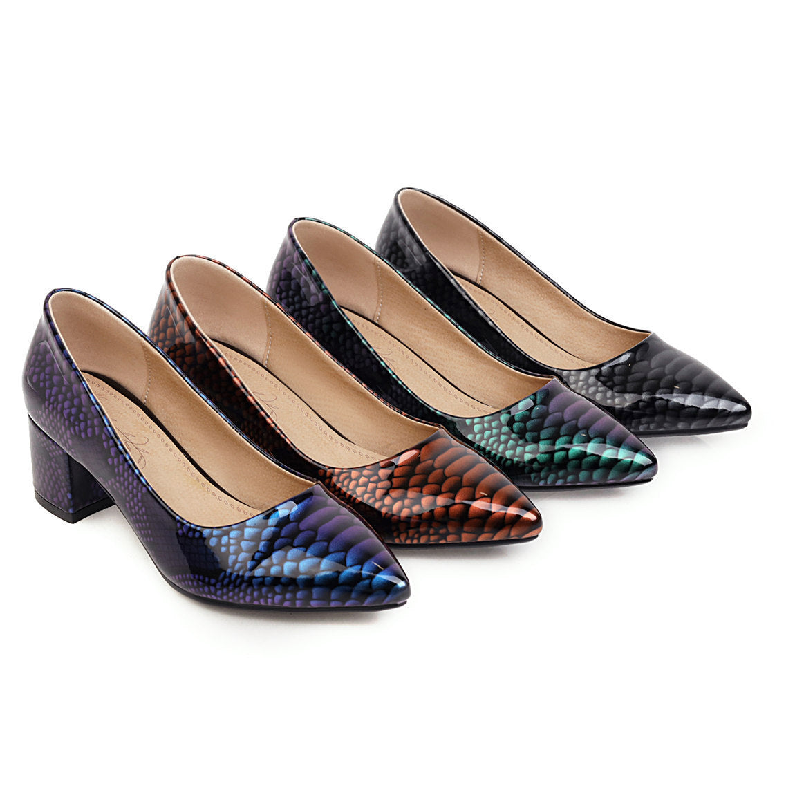 Elegante Damen Pumps mit mittlerem Absatz und Schlangenmuster