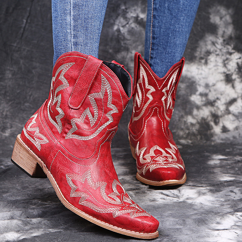 Damen Cowboy-Stiefel – Bestickte Westernstiefel mit Keilabsatz