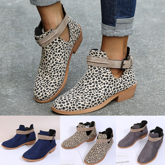 Leopard Ankle Boots mit Schnalle und V-Ausschnitt – Modisch und Bequem