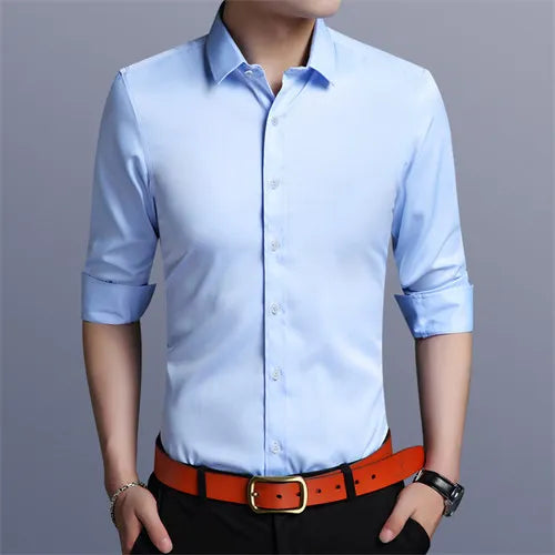 Helles Rotes Langarmhemd Herrenmode Slim Fit Hemden Weiße, Blaue, Graue Herren Tops Schwarzes, Lilanes, Grünes Kleid Camisa Männlich Chemise