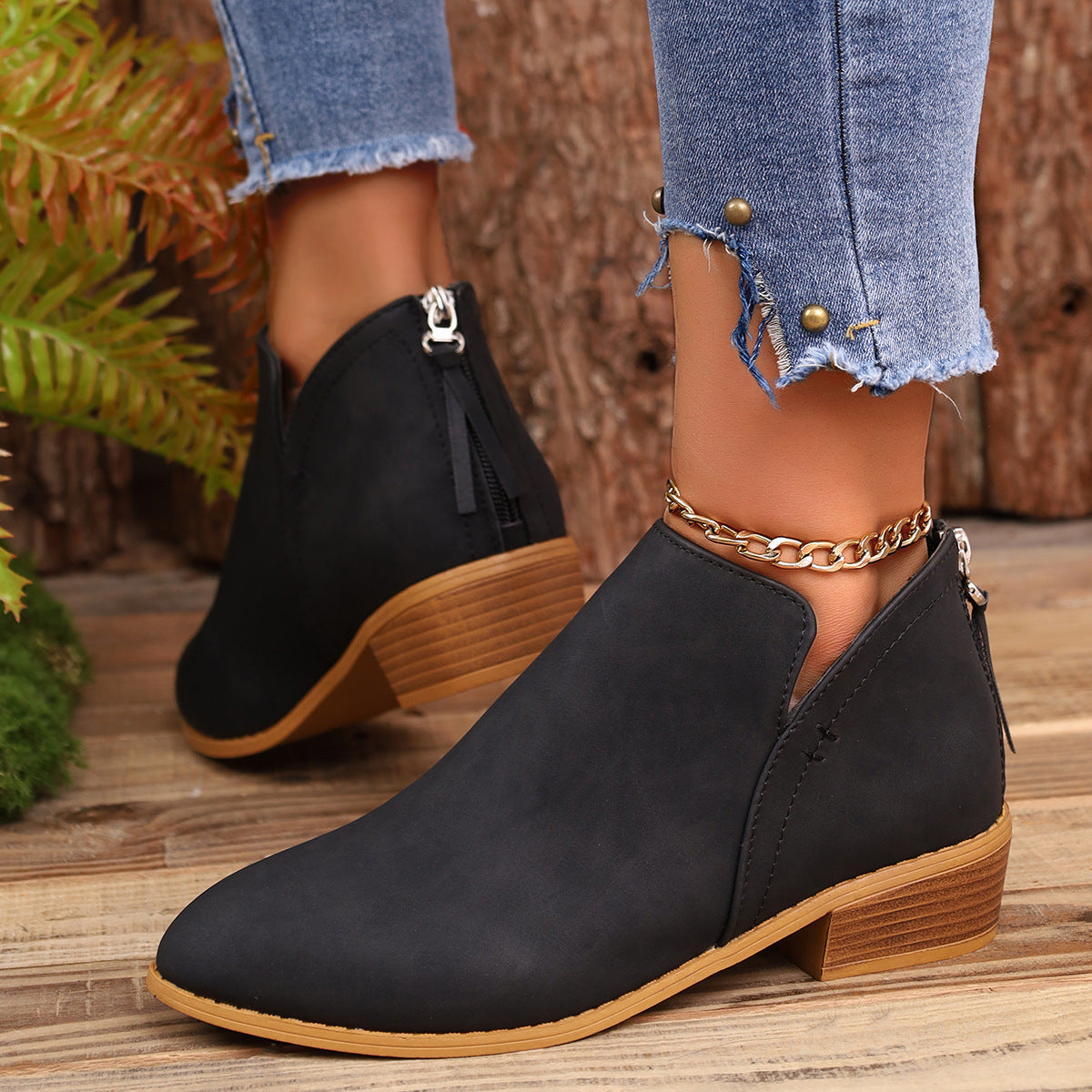 Chunky Heel Ankle Boots mit V-Ausschnitt – Modisch für Herbst und Winter