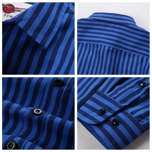 Langarm Hemd für Herren – Rote und Schwarze Streifen, Klassisch, Slim Fit, Büro, Social Dress, Business, Vintage Chemise