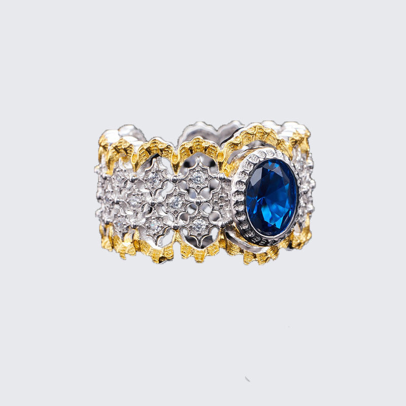 Anillo estilo palacio bicolor bañado en oro: lujo retro para hombres y mujeres