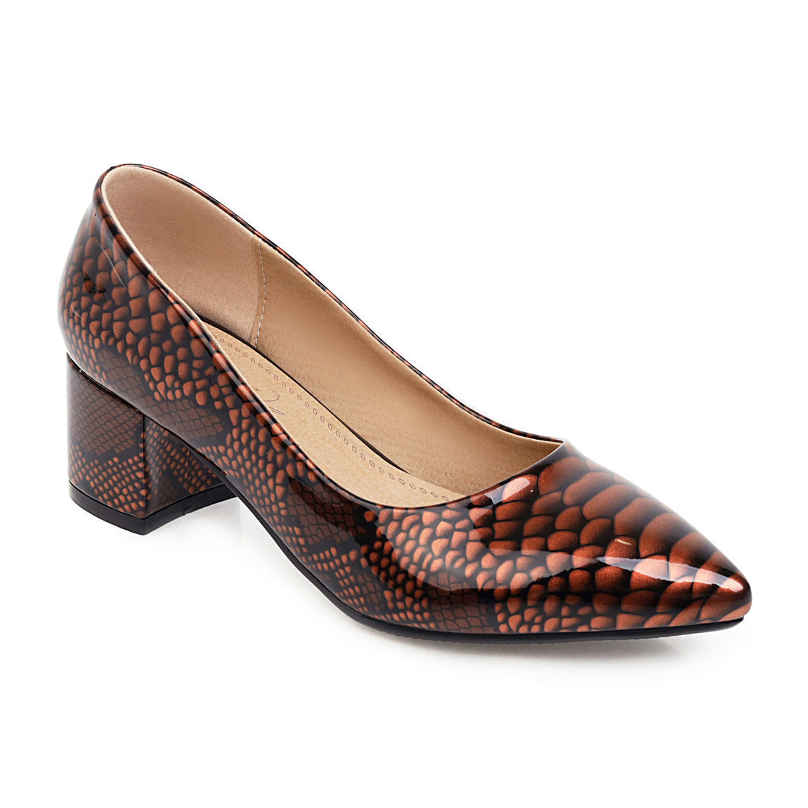 Elegante Damen Pumps mit mittlerem Absatz und Schlangenmuster