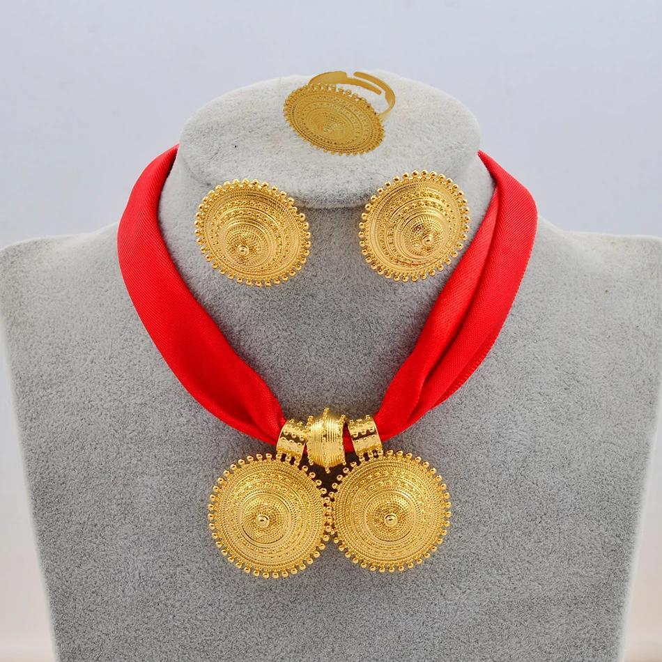 Conjunto de joyería para mujer etíope: diseño chapado en oro con elegancia atemporal