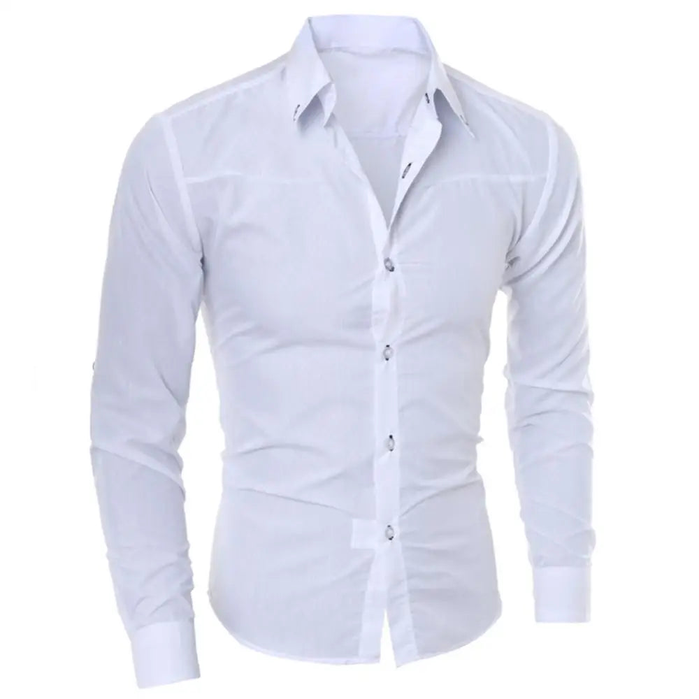 Herren Luxus Casual Social Hemd – Mit Revers, Langarm, Slim Fit, Einfarbig, Business Hemd für Herren