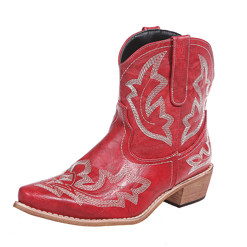 Damen Cowboy-Stiefel – Bestickte Westernstiefel mit Keilabsatz