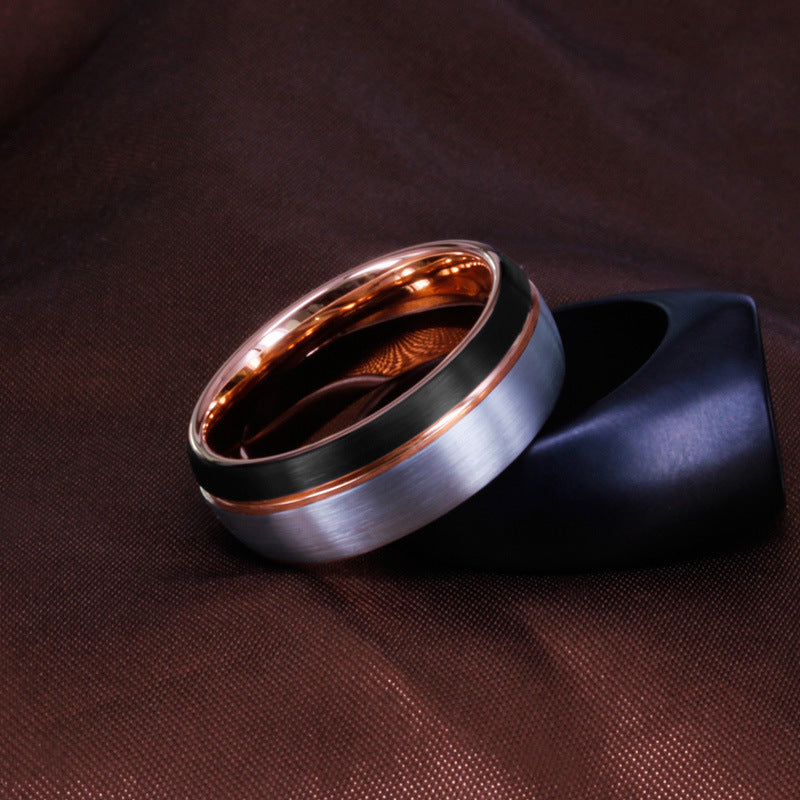 Anillo de oro de tungsteno para hombre: diseño ancho con efecto de oro rosa