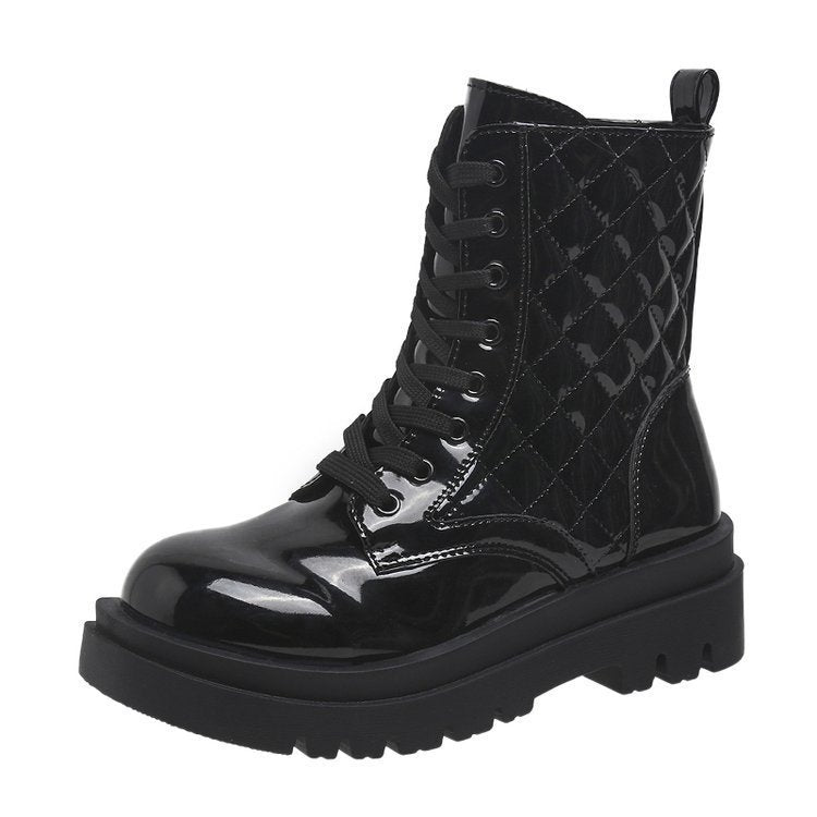 Damen Schnürstiefeletten – Plattform-Boots mit dicker Sohle und gesteppter Optik