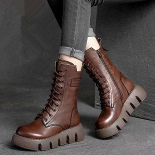 Retro Damenstiefel – Schnürstiefel mit Schnalle im Britischen Stil für Herbst und Winter