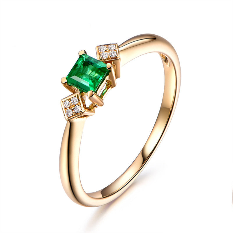 18K Vergoldeter Smaragd-Ring – Eleganz im Quadratischen Design