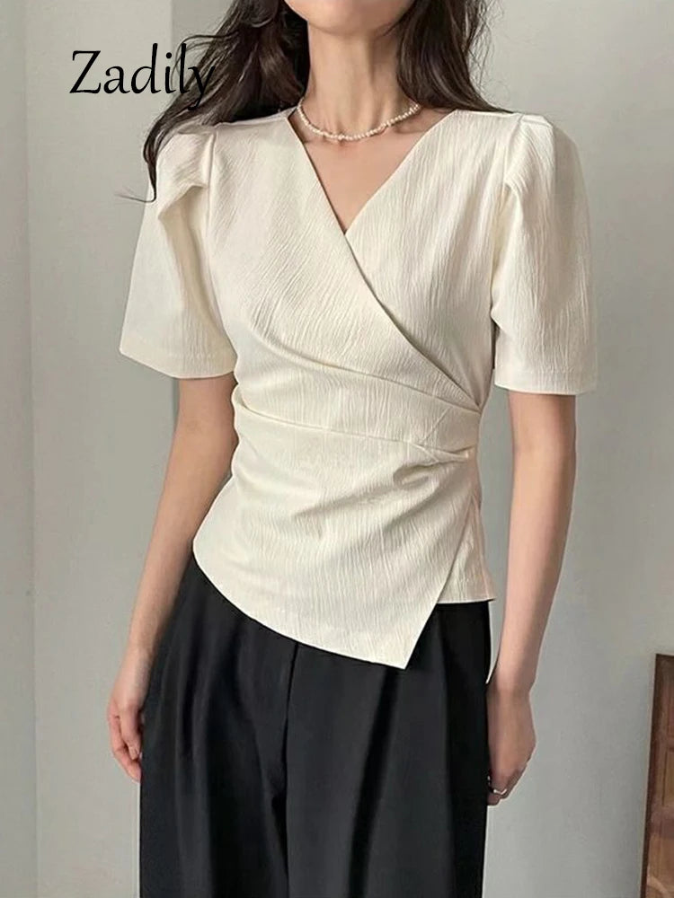 Elegante Sommerbluse für Damen – Asymmetrischer Schnitt im Koreanischen Stil