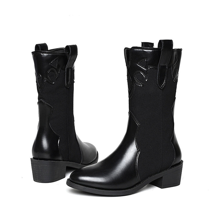 Damen Cowboy-Stiefel – Modische Mid-Calf Boots mit niedrigem Absatz