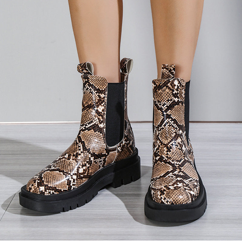 Snakeskin Ankle Boots Slip On Platform Shoes Women