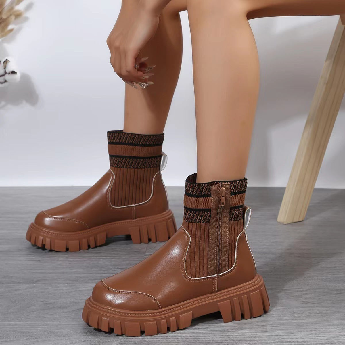 Modische Mid-Tube Boots mit Reißverschluss und dicker, rutschfester Sohle – Komfortabel und Stilvoll für den Winter