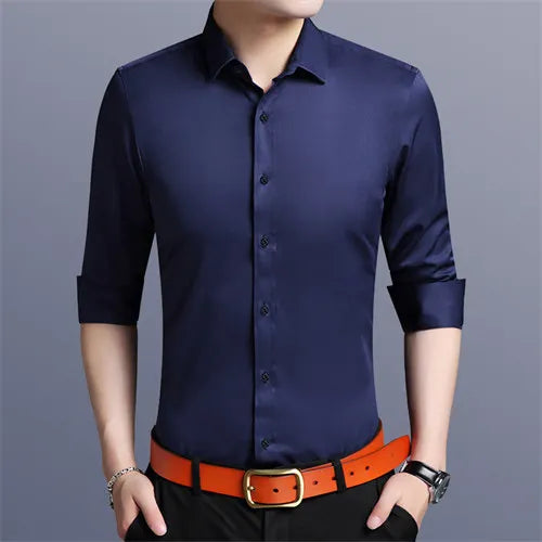 Helles Rotes Langarmhemd Herrenmode Slim Fit Hemden Weiße, Blaue, Graue Herren Tops Schwarzes, Lilanes, Grünes Kleid Camisa Männlich Chemise