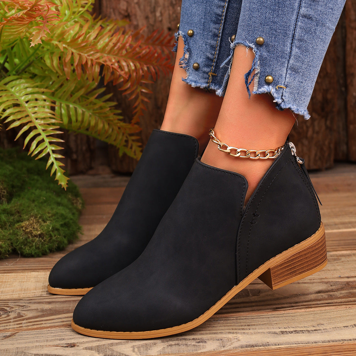 Chunky Heel Ankle Boots mit V-Ausschnitt – Modisch für Herbst und Winter