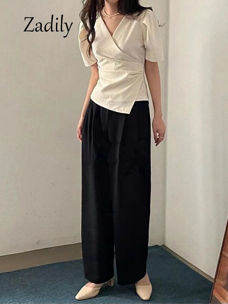 Elegante Sommerbluse für Damen – Asymmetrischer Schnitt im Koreanischen Stil