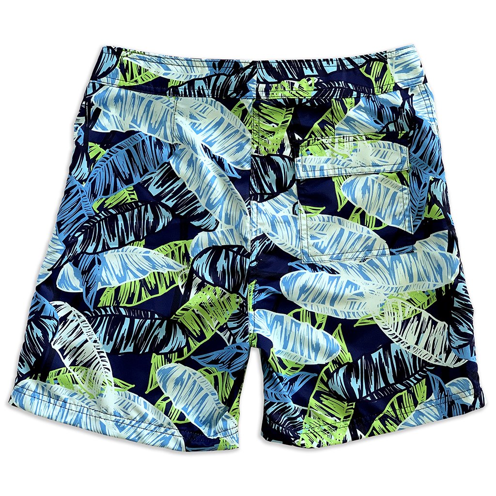 La Palma Eco-Beachwear – Surf-Boardshorts mit botanischem Palmenprint, 43 cm