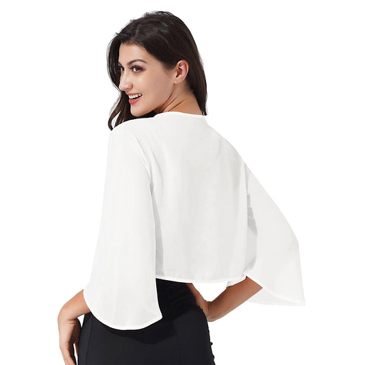 Damen Eleganter Rüschen-Bolero Shrug – Halbarm Chiffon Kurzjacke für Abendkleider, Hochzeiten und Partys