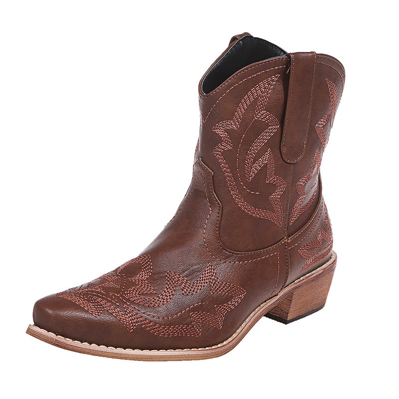 Damen Cowboy-Stiefel – Bestickte Westernstiefel mit Keilabsatz