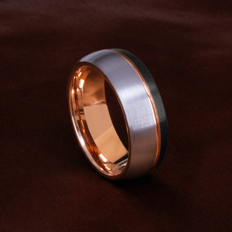 Anillo de oro de tungsteno para hombre: diseño ancho con efecto de oro rosa