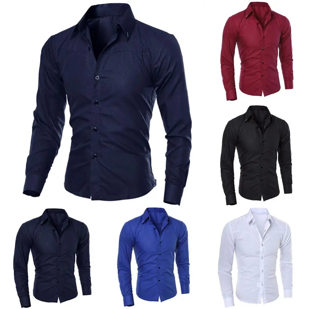 Herren Luxus Casual Social Hemd – Mit Revers, Langarm, Slim Fit, Einfarbig, Business Hemd für Herren