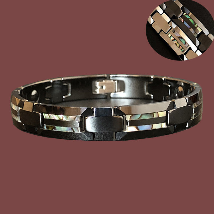 Tungsten-Gold-Armband mit Keramik und Farbmuscheleinlage – Modern und Kratzfest