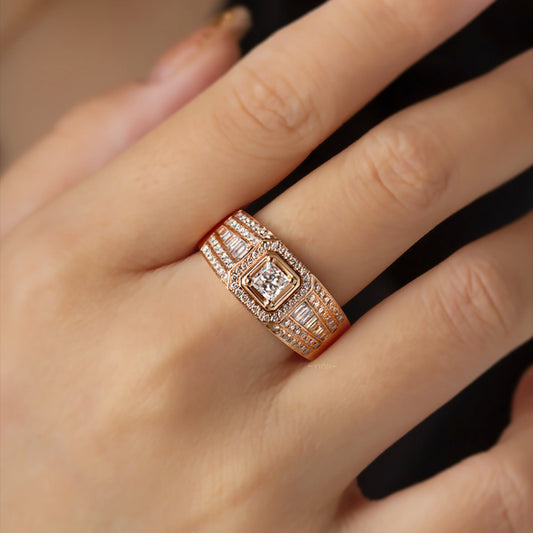 18K Vergoldeter Prinzessinnenring mit Zirkonia – Eleganz im geometrischen Design