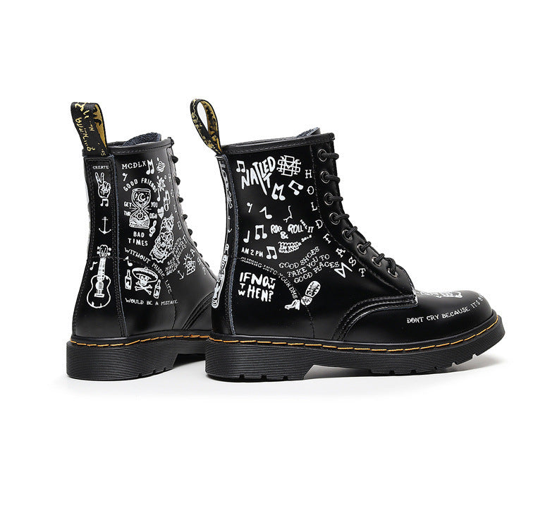 Personalisierte Leder-Skull-Boots – Graffiti-Design für Damen und Herren