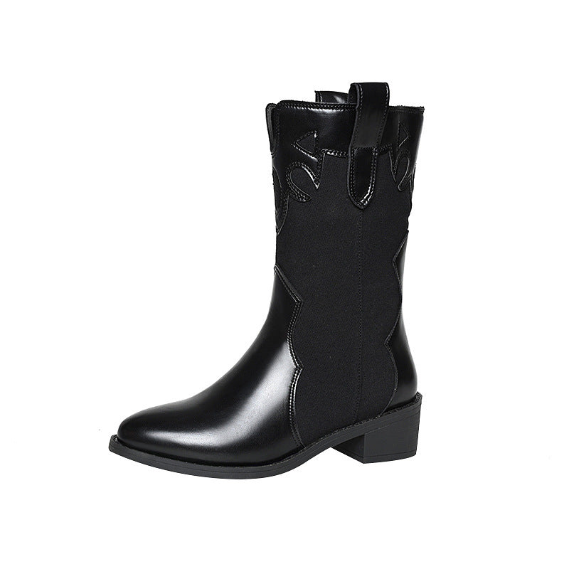 Damen Cowboy-Stiefel – Modische Mid-Calf Boots mit niedrigem Absatz