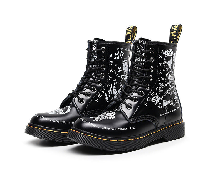 Personalisierte Leder-Skull-Boots – Graffiti-Design für Damen und Herren