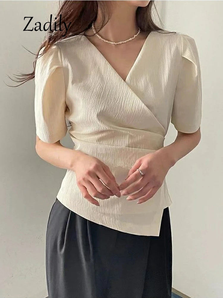 Elegante Sommerbluse für Damen – Asymmetrischer Schnitt im Koreanischen Stil