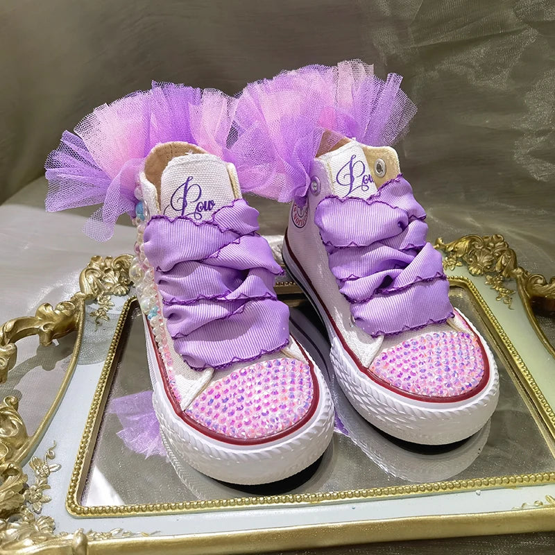 Symphony Girl Mesh-Blumen – Handgemachte Bling-Sneaker für besondere Anlässe