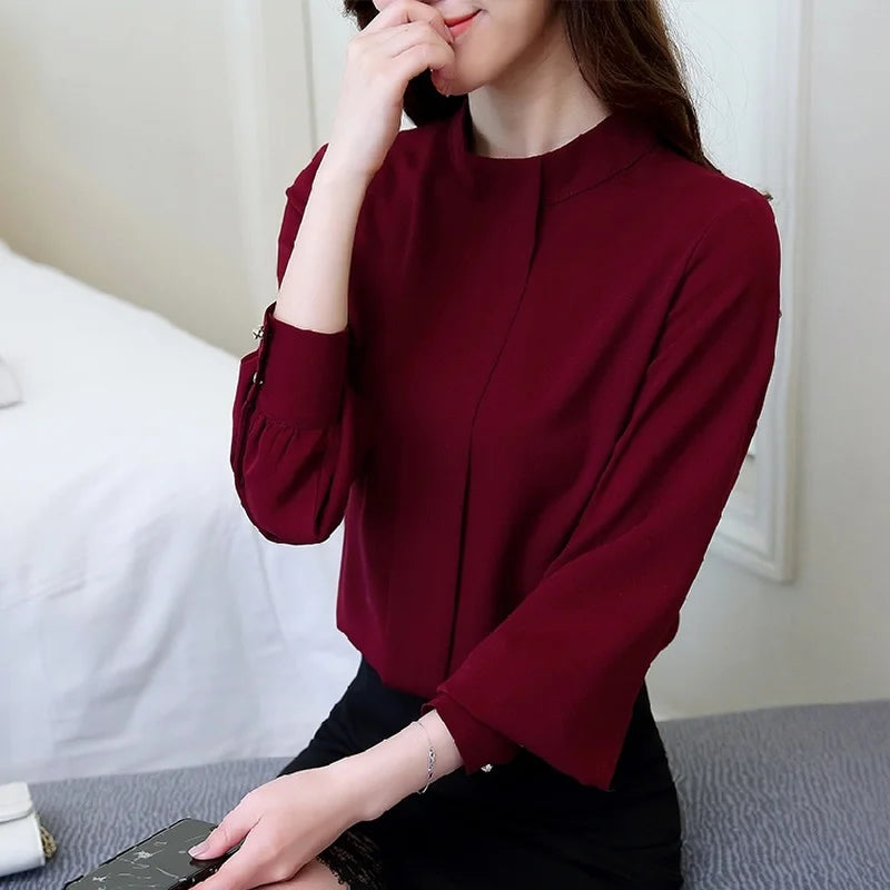 Elegante Damenbluse aus Chiffon – Langarm, Stilvoll und Feminin – Perfekt für Büro, Alltag und besondere Anlässe