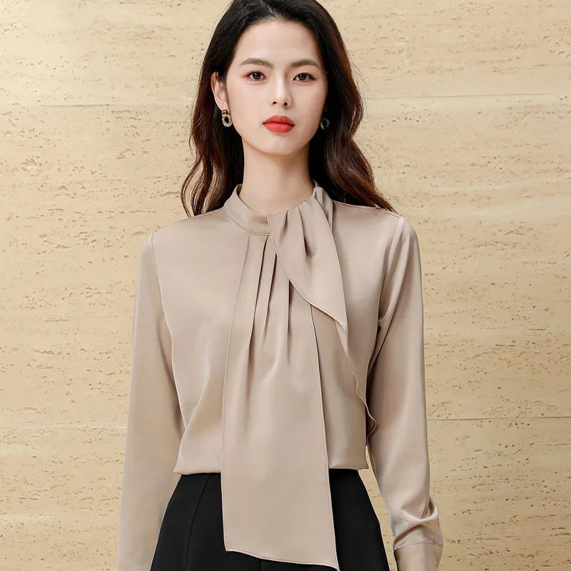 Elegante Damenbluse mit Rüschen – Langarm-Chiffonshirt für Büro und Alltag