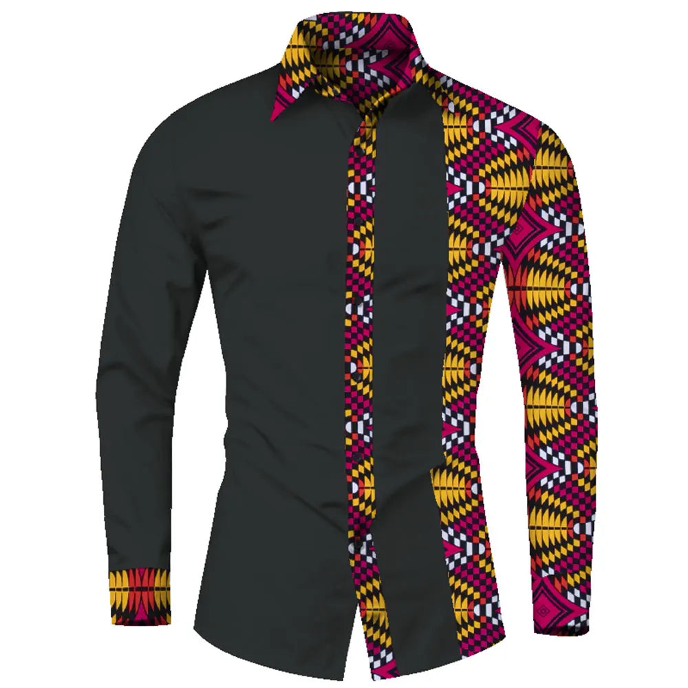 Afrikanische Herrenhemden – Elegantes Smart-Casual-Hemd mit traditionellem Patchwork-Design. Stilvoll und bequem aus hochwertiger Baumwolle gefertigt. Perfekt für Business, besondere Anlässe oder Freizeit.