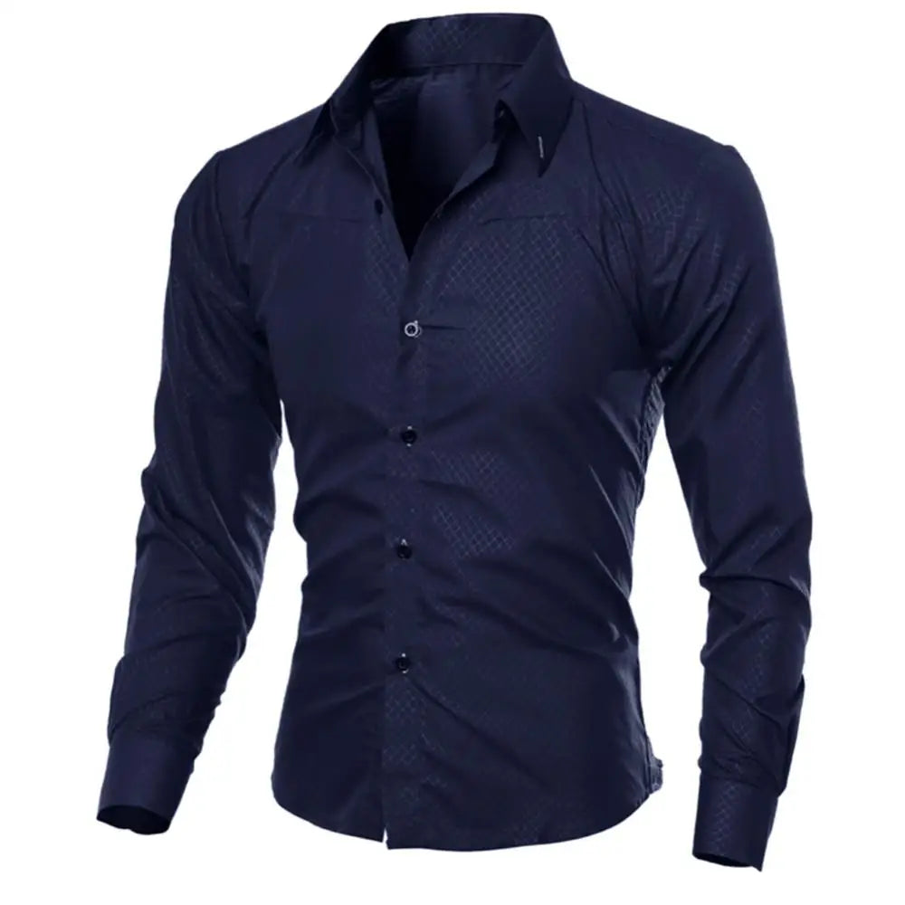 Herren Luxus Casual Social Hemd – Mit Revers, Langarm, Slim Fit, Einfarbig, Business Hemd für Herren