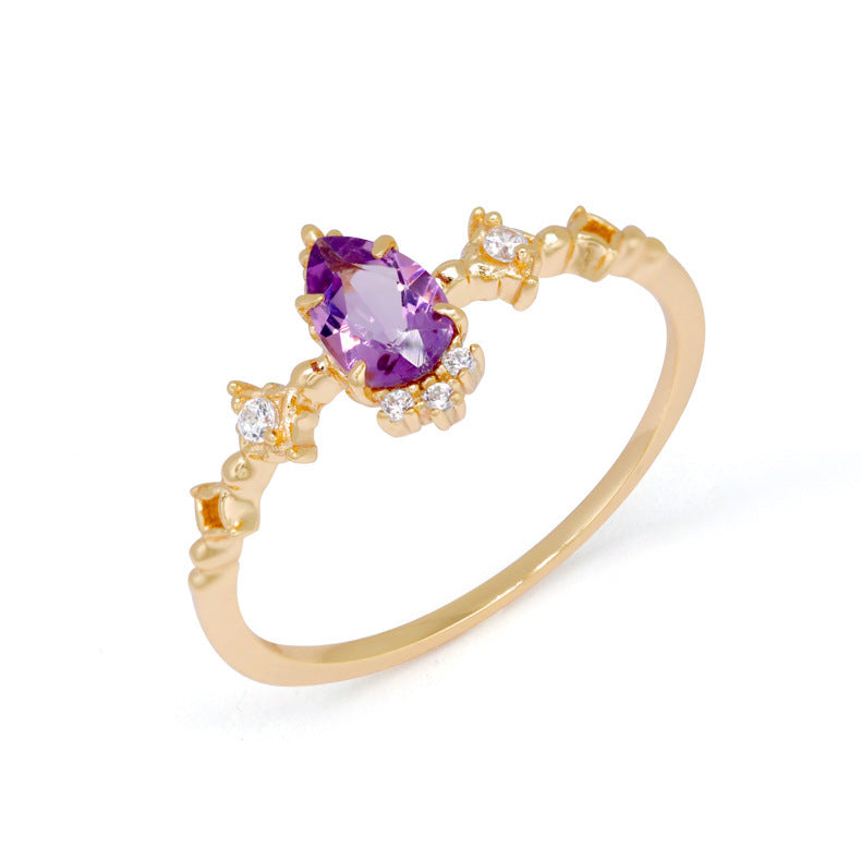 S925 Vergoldeter Amethyst-Ring – Eleganz in Tropfenform