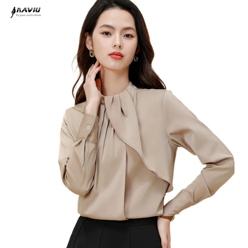 Elegante Damenbluse mit Rüschen – Langarm-Chiffonshirt für Büro und Alltag